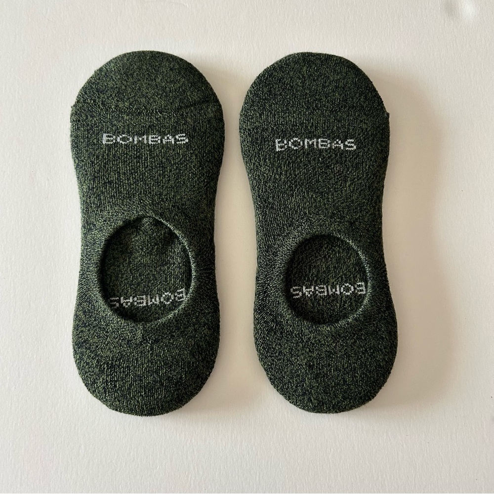 Bombas 2 pair New No Show Cushioned Sock Medium Green Heather Black Cotton Blend